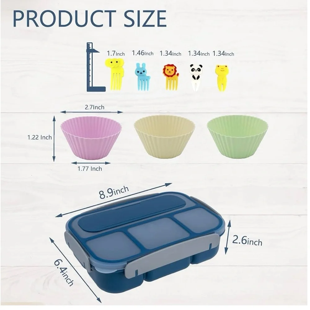 NEW Kids Blue Bento Lunch Box with Animal Forks